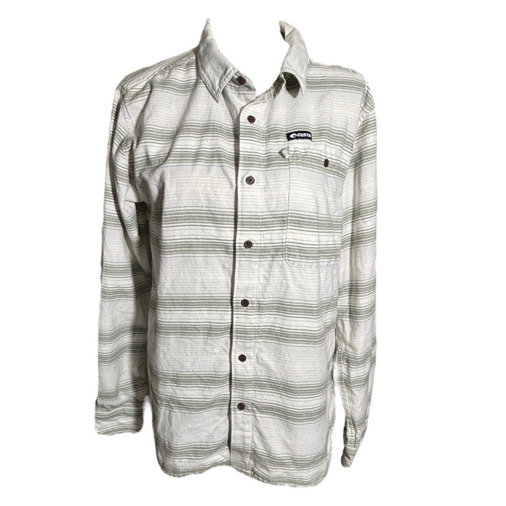 Costa Dockside Cotton Blend Button Collared Shirt Front Pocket Striped Sz Medium